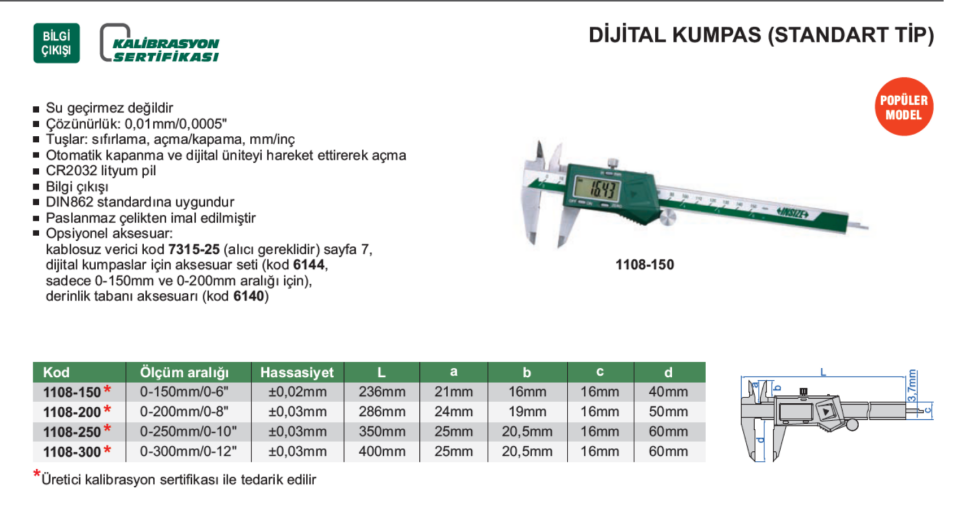 Standart Dijital Kumpas İnsize